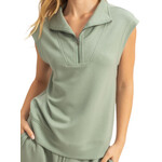 Sage Green Mock Neck Half Zip Up Sleeveless Top