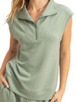 Sage Green Mock Neck Half Zip Up Sleeveless Top