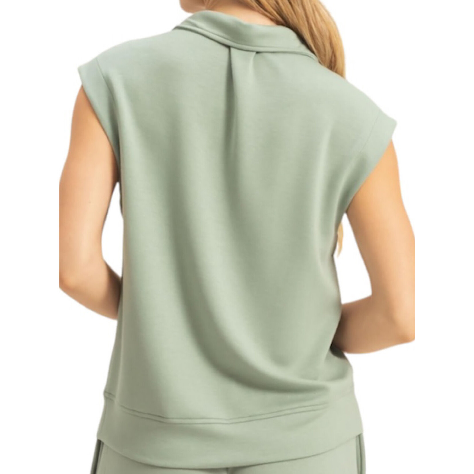 Sage Green Mock Neck Half Zip Up Sleeveless Top