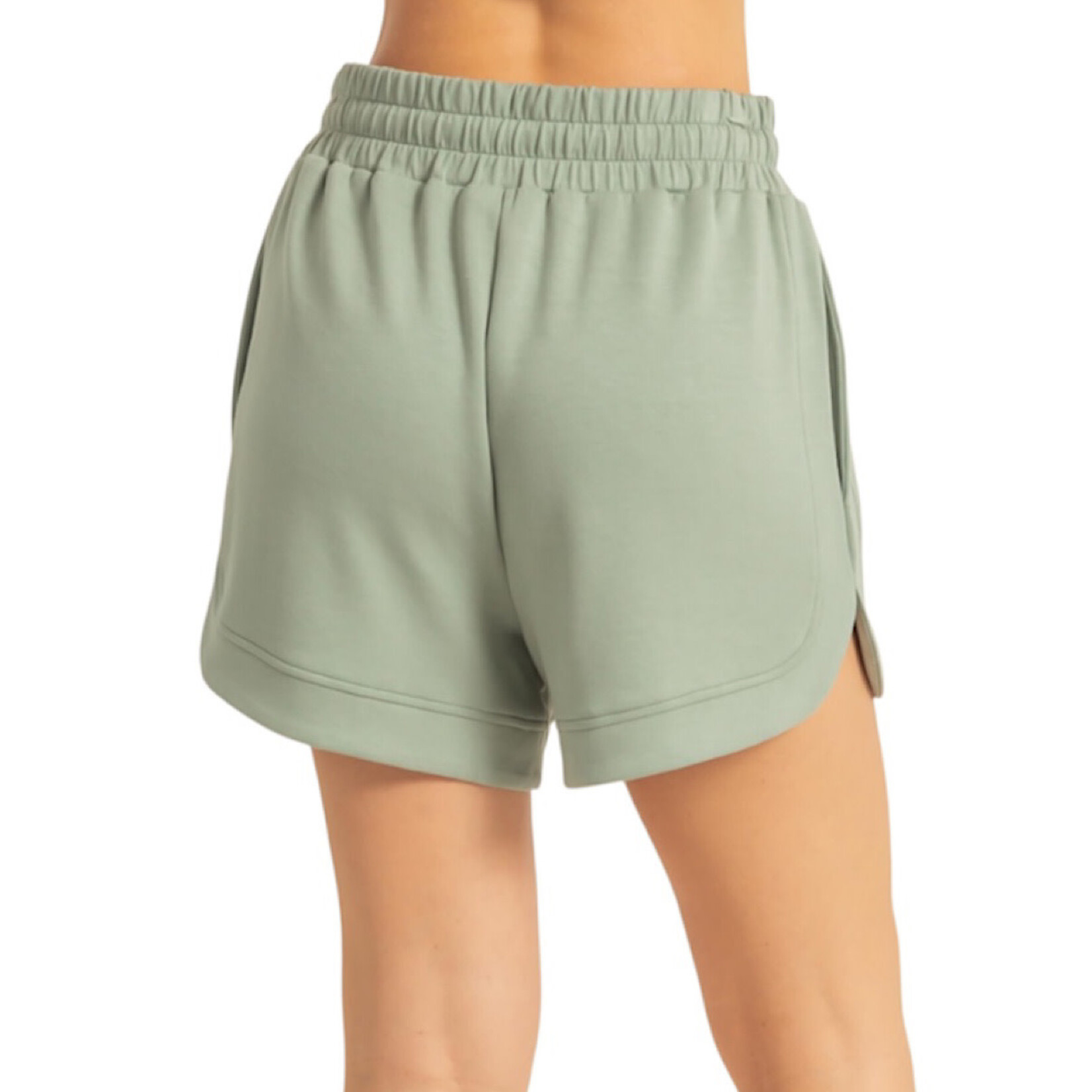 Sage Green Elastic Waist Loose Fit Sweat Shorts