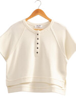 Whip Cream Short Sleeve Half Button Crop Tee