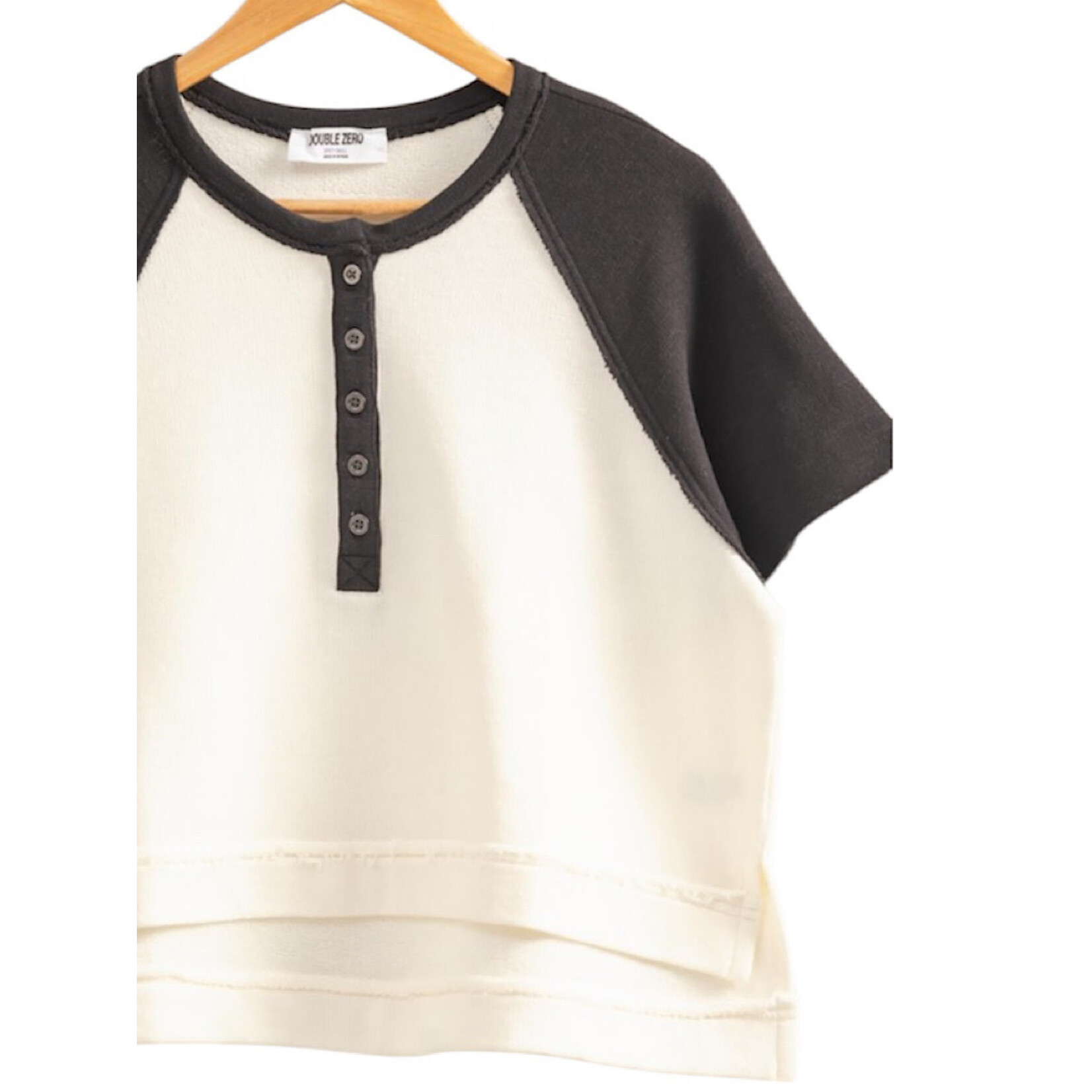 Black/Cream Short Sleeve Half Button Crop Tee