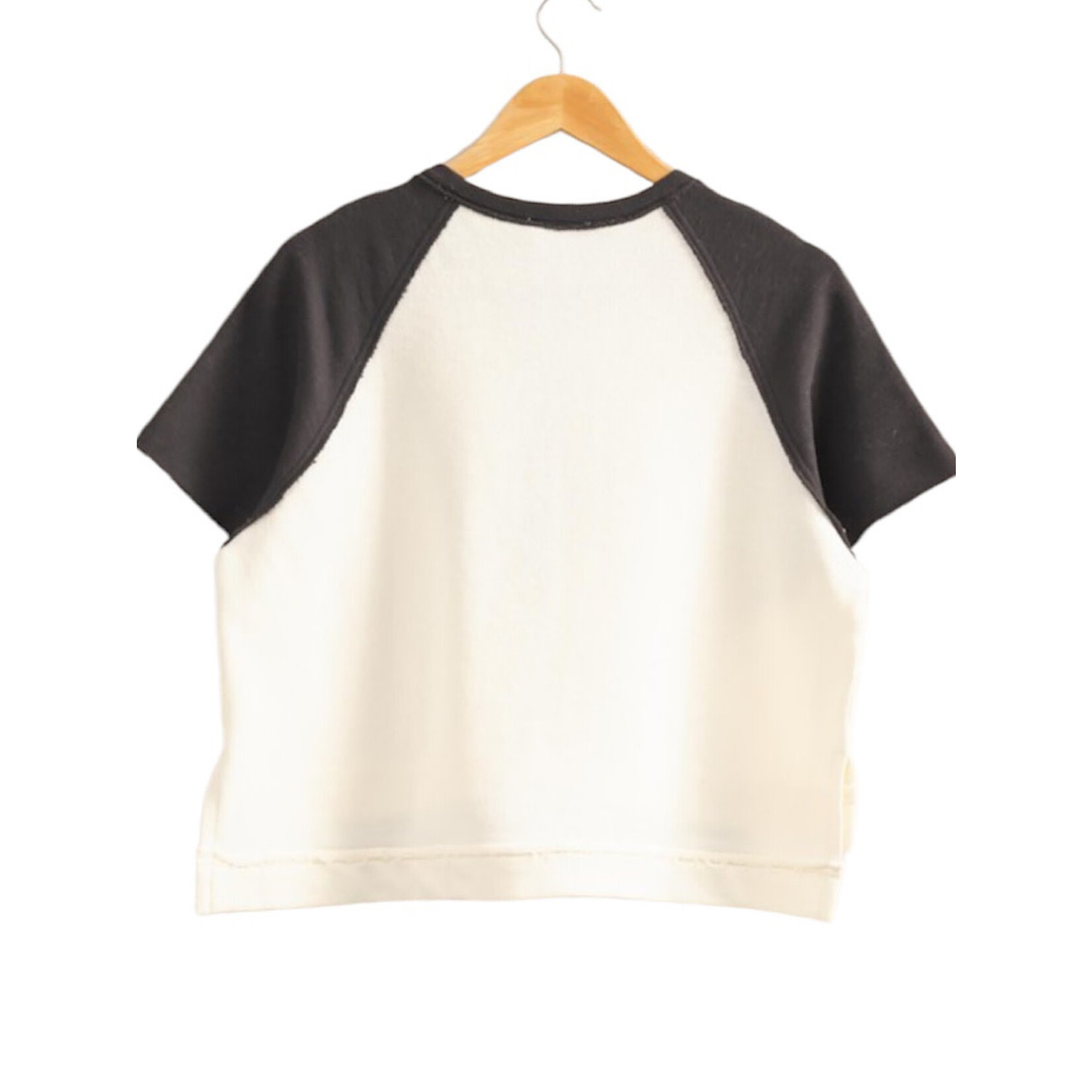 Black/Cream Short Sleeve Half Button Crop Tee