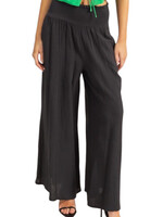 Black Double Gauze Smocked Waist Wide Leg Pants