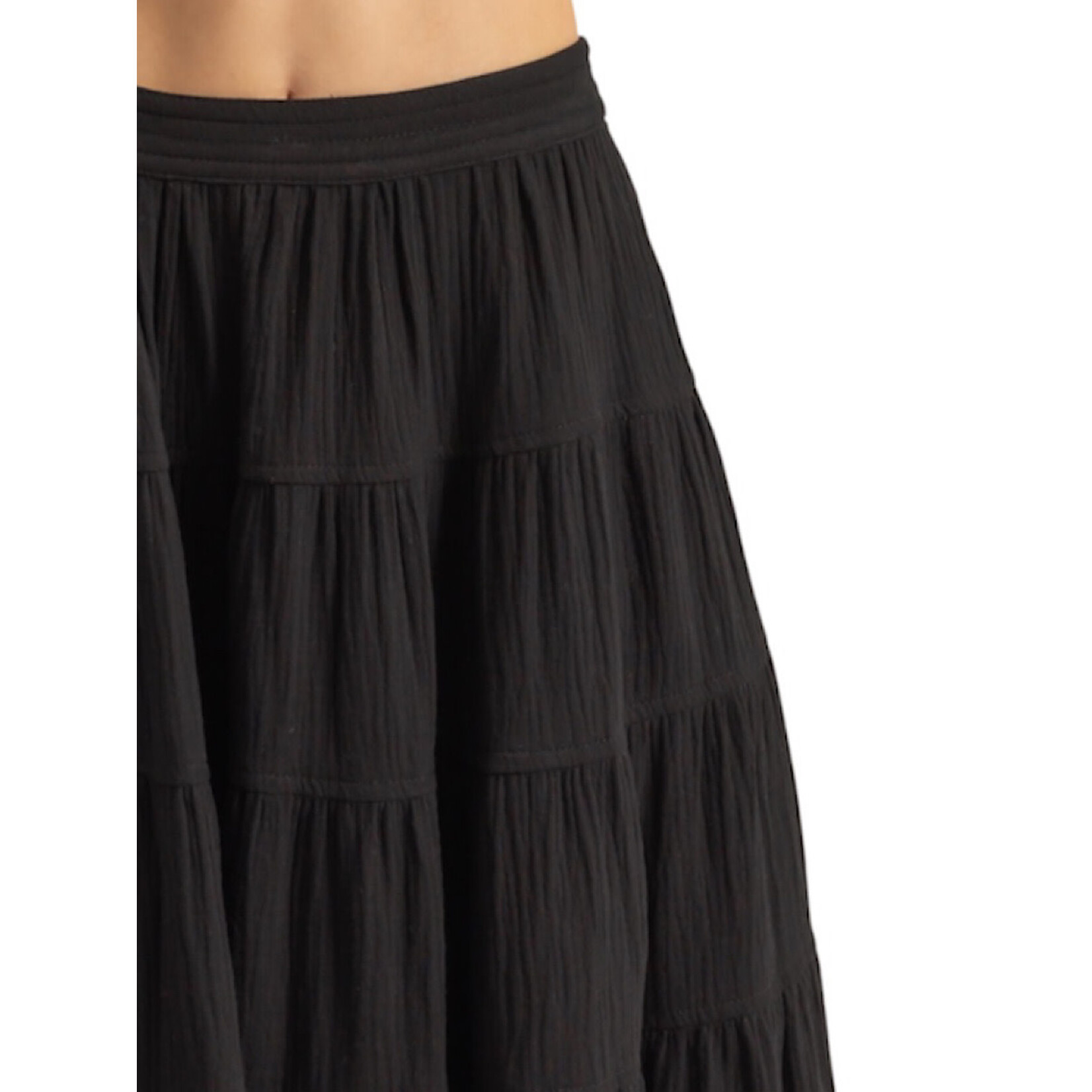 Black Double Gauze H/W Tiered Maxi Skirt