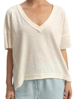Whip Cream V-Neck Raw Edge Oversized T-Shirt