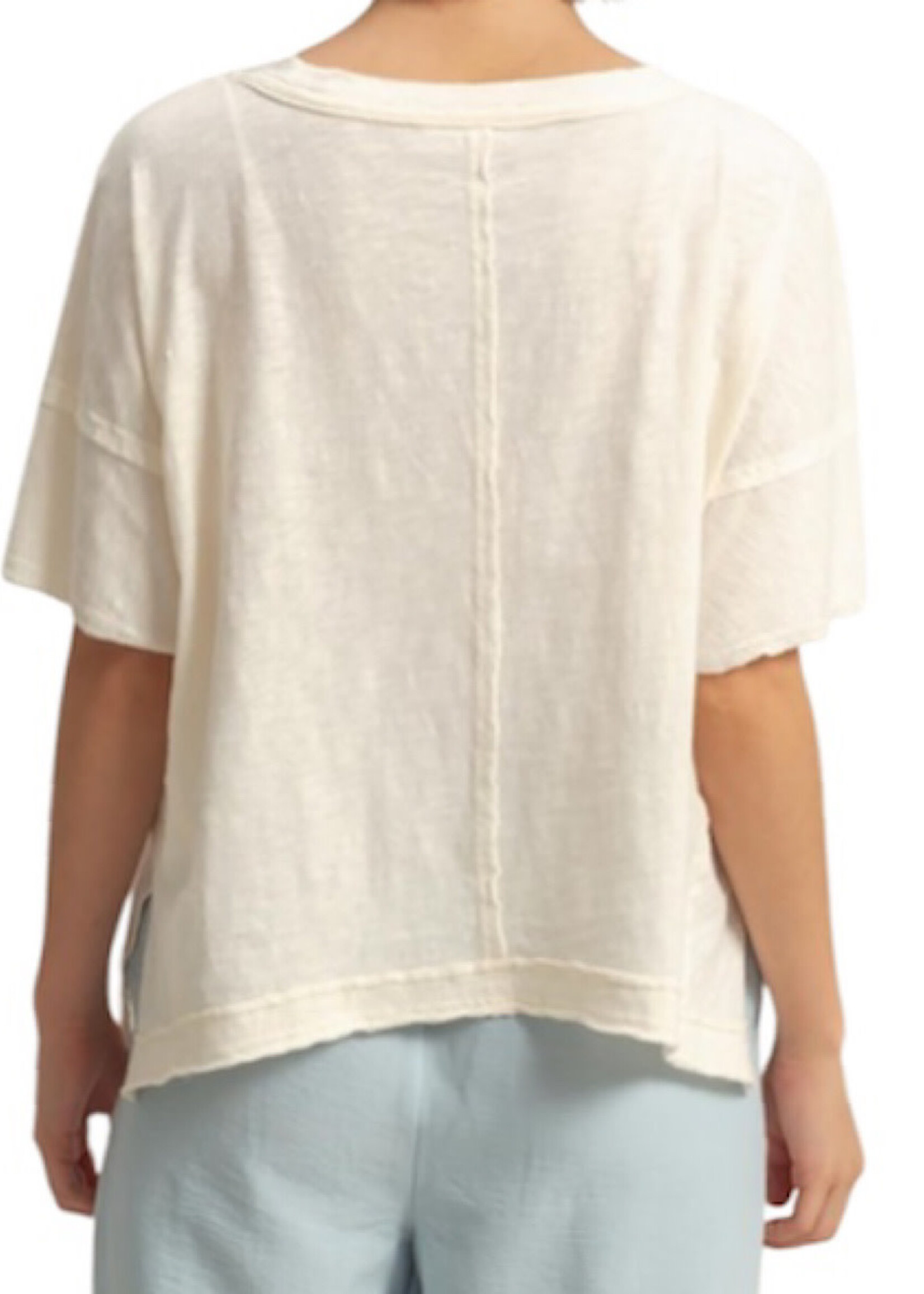 Whip Cream V-Neck Raw Edge Oversized T-Shirt