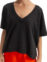 Black V-Neck Raw Edge Oversized T-Shirt