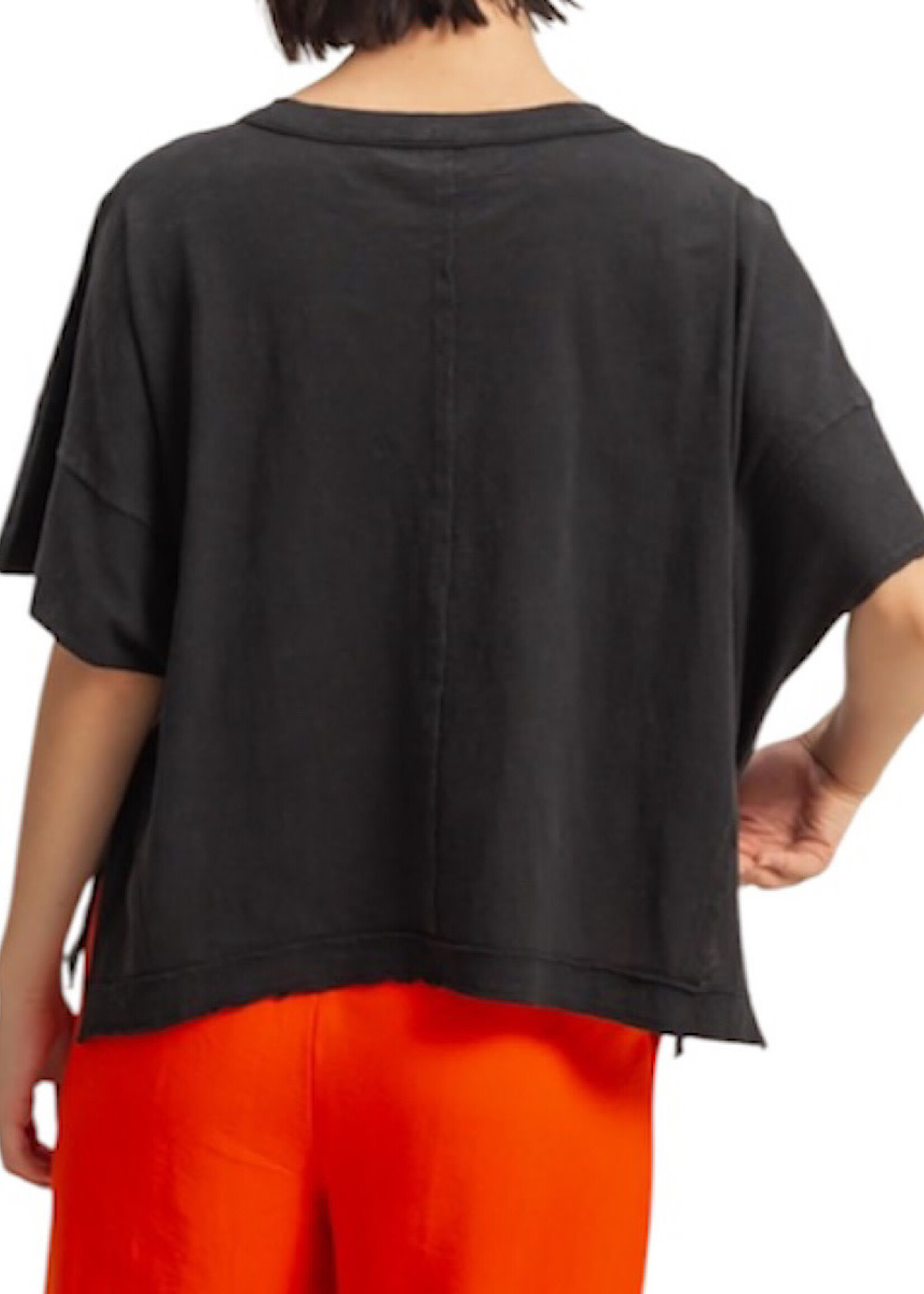 Black V-Neck Raw Edge Oversized T-Shirt