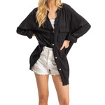 Black Double Gauze Raw Edge V-Neck Tunic Top