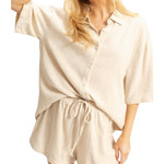 Oatmeal Linen Button Up Short Sleeve Top
