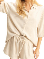 Oatmeal Linen Button Up Short Sleeve Top