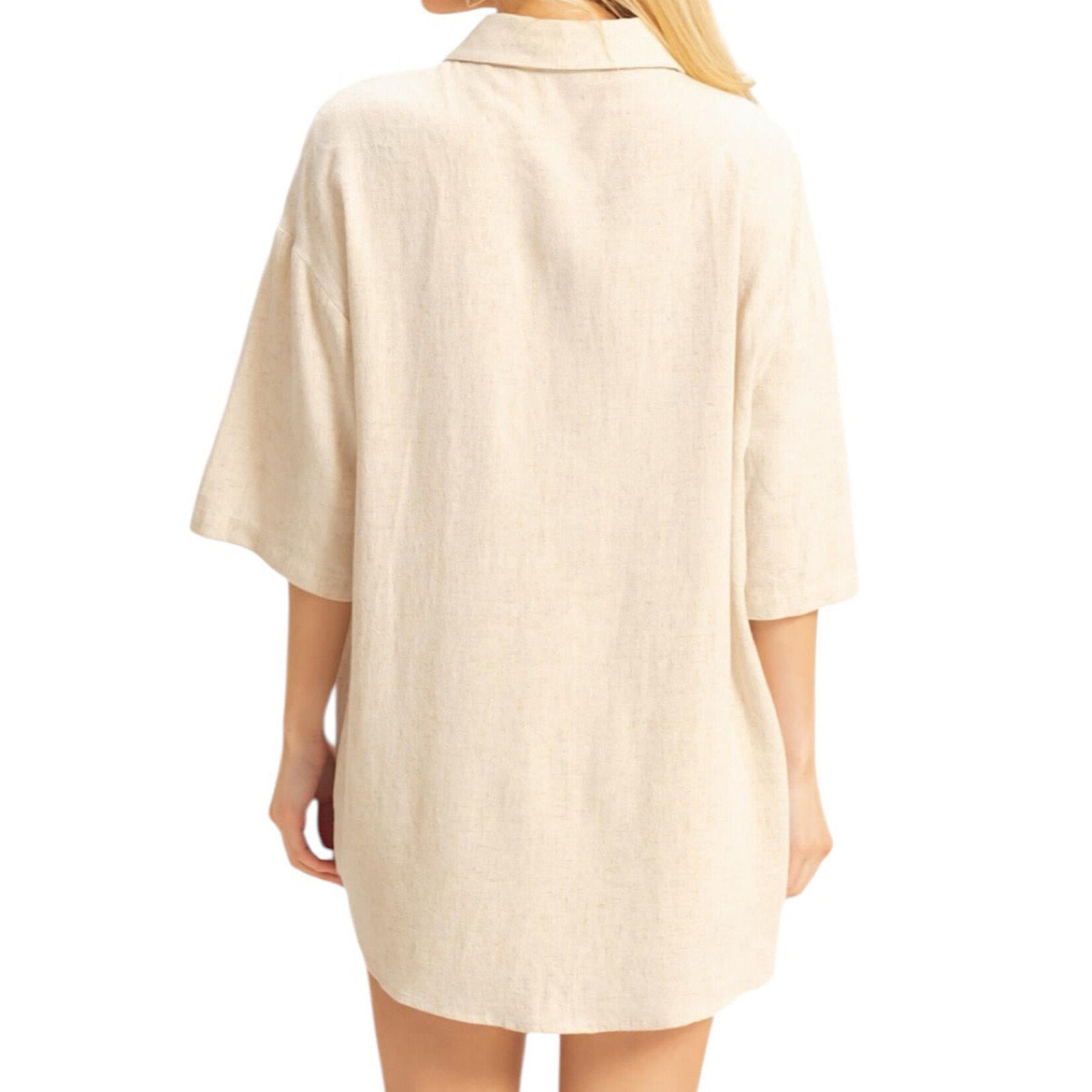 Oatmeal Linen Button Up Short Sleeve Top