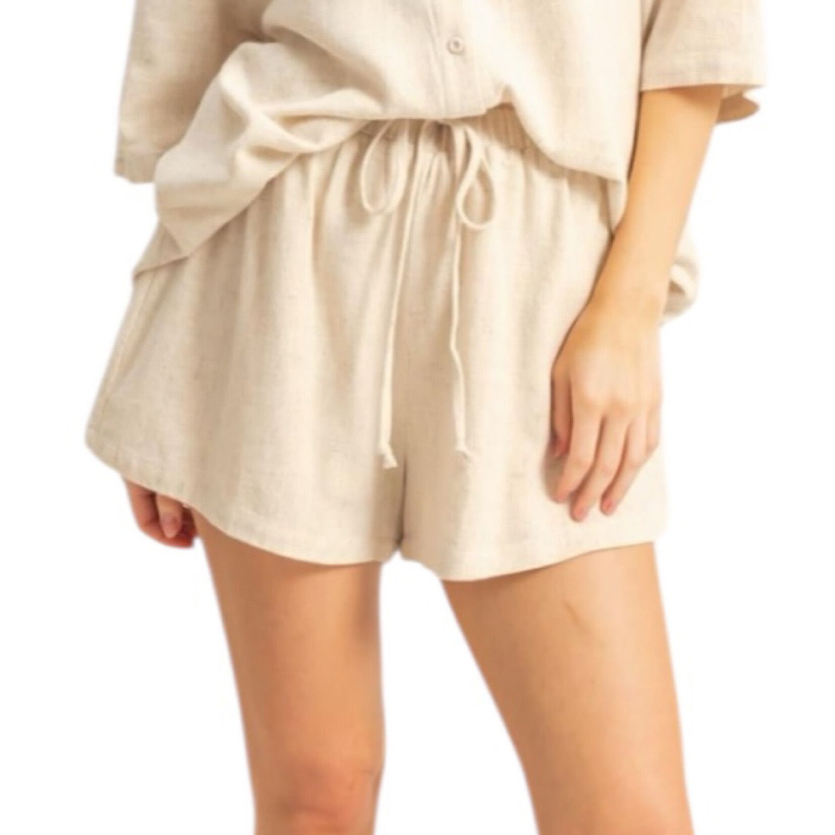Oatmeal Linen Shorts with Drawstring Waist