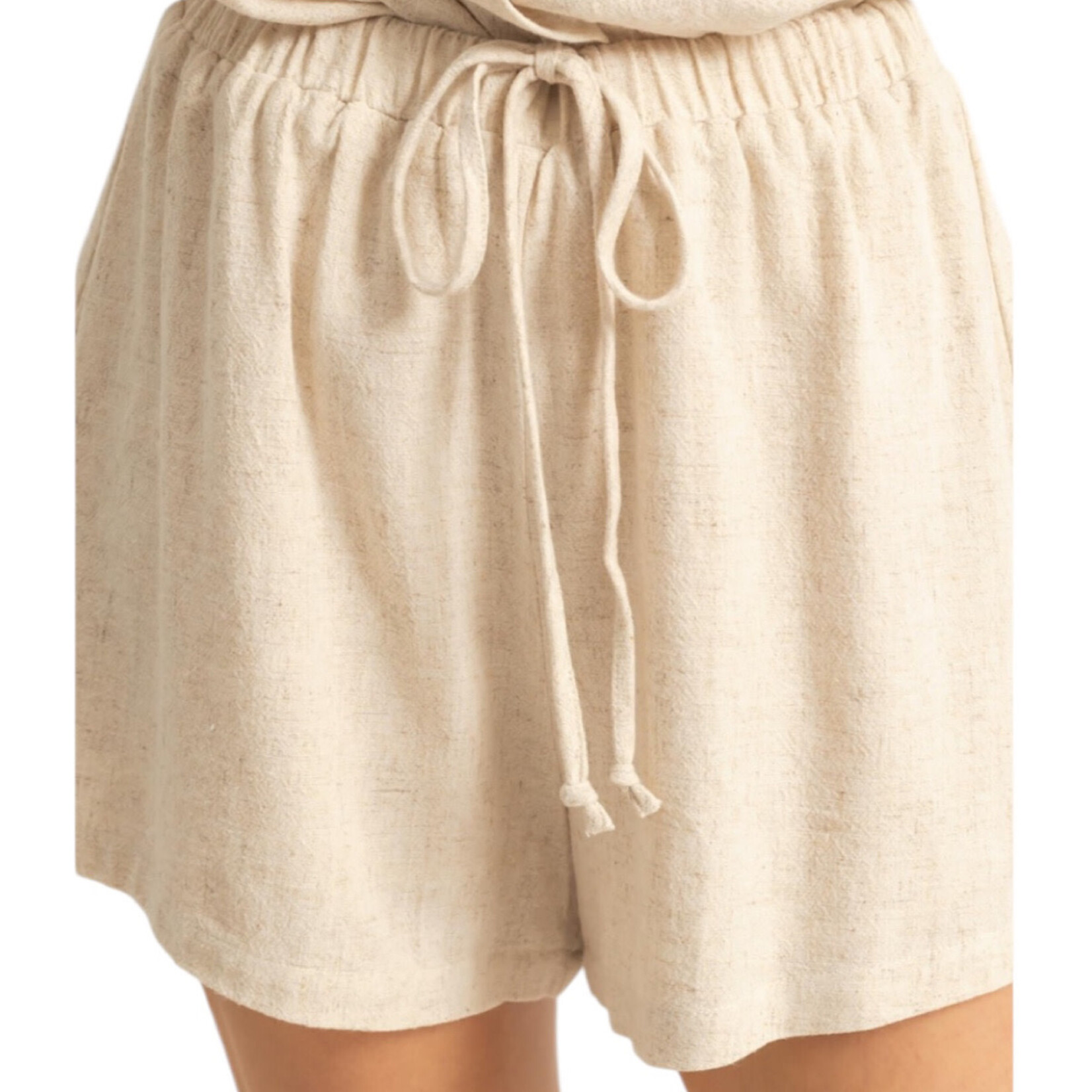 Oatmeal Linen Shorts with Drawstring Waist