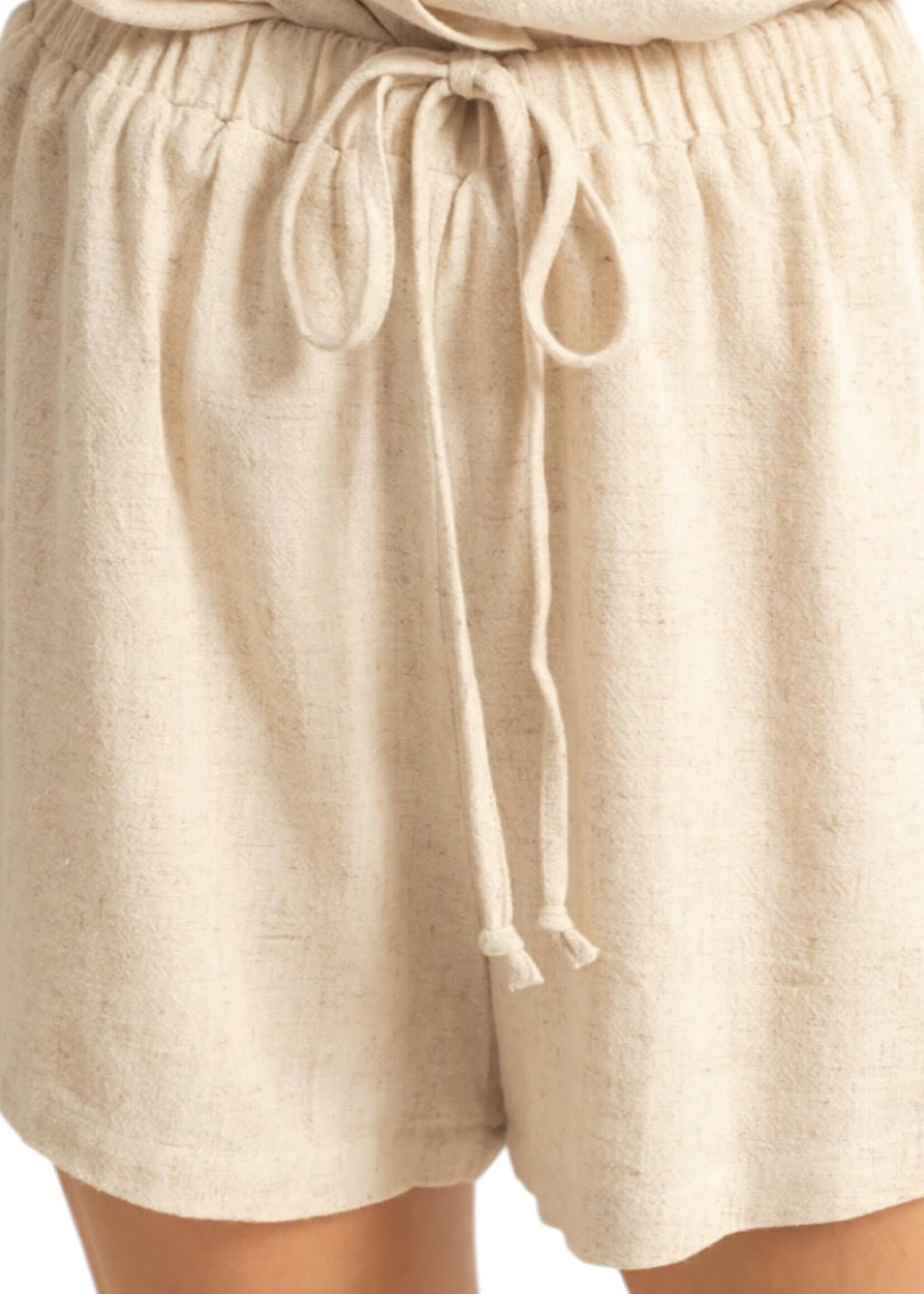 Oatmeal Linen Shorts with Drawstring Waist