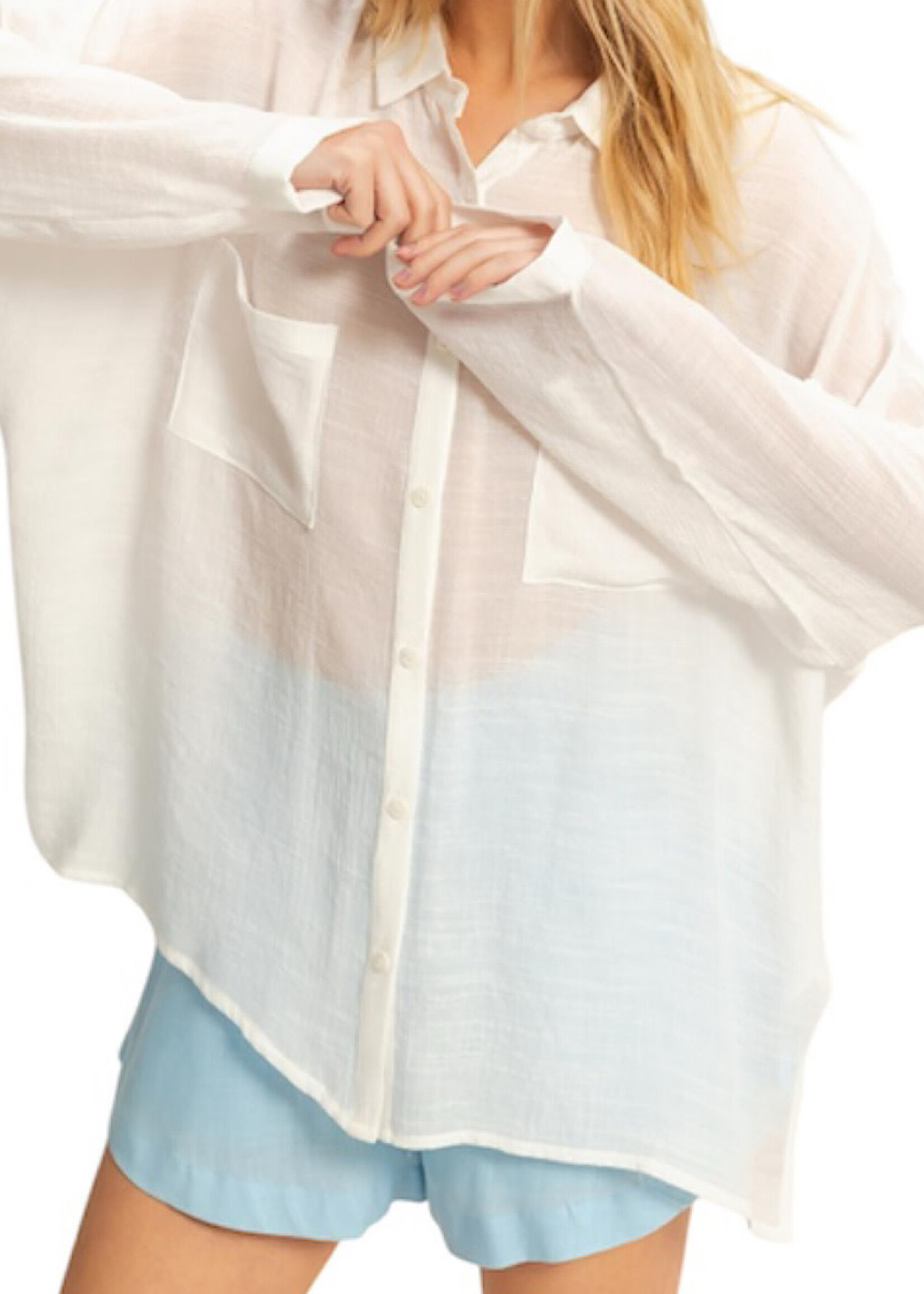 White Button Up Oversized Shirt with Roll Up Sleeves