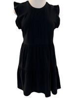 Black Flutter Sleeve Tiered Mini Dress
