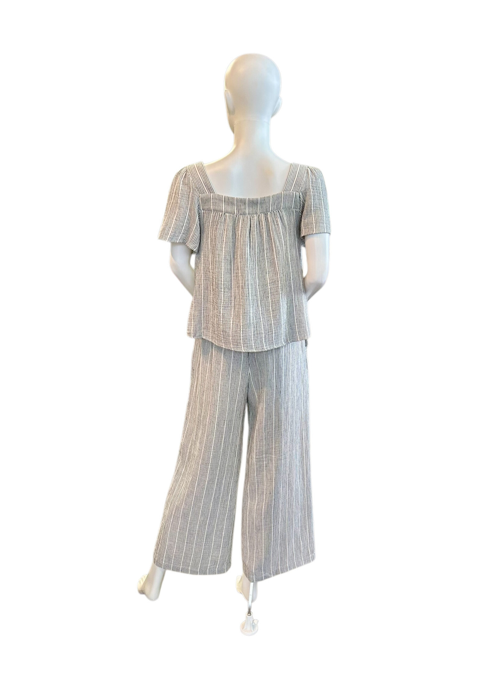 Charcoal Striped Gauze Cropped Top