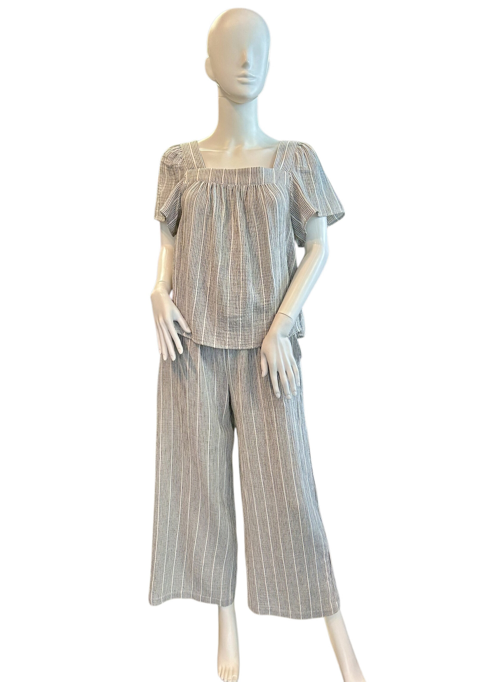 Charcoal Striped Gauze Cropped Top