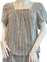 Charcoal Striped Gauze Cropped Top