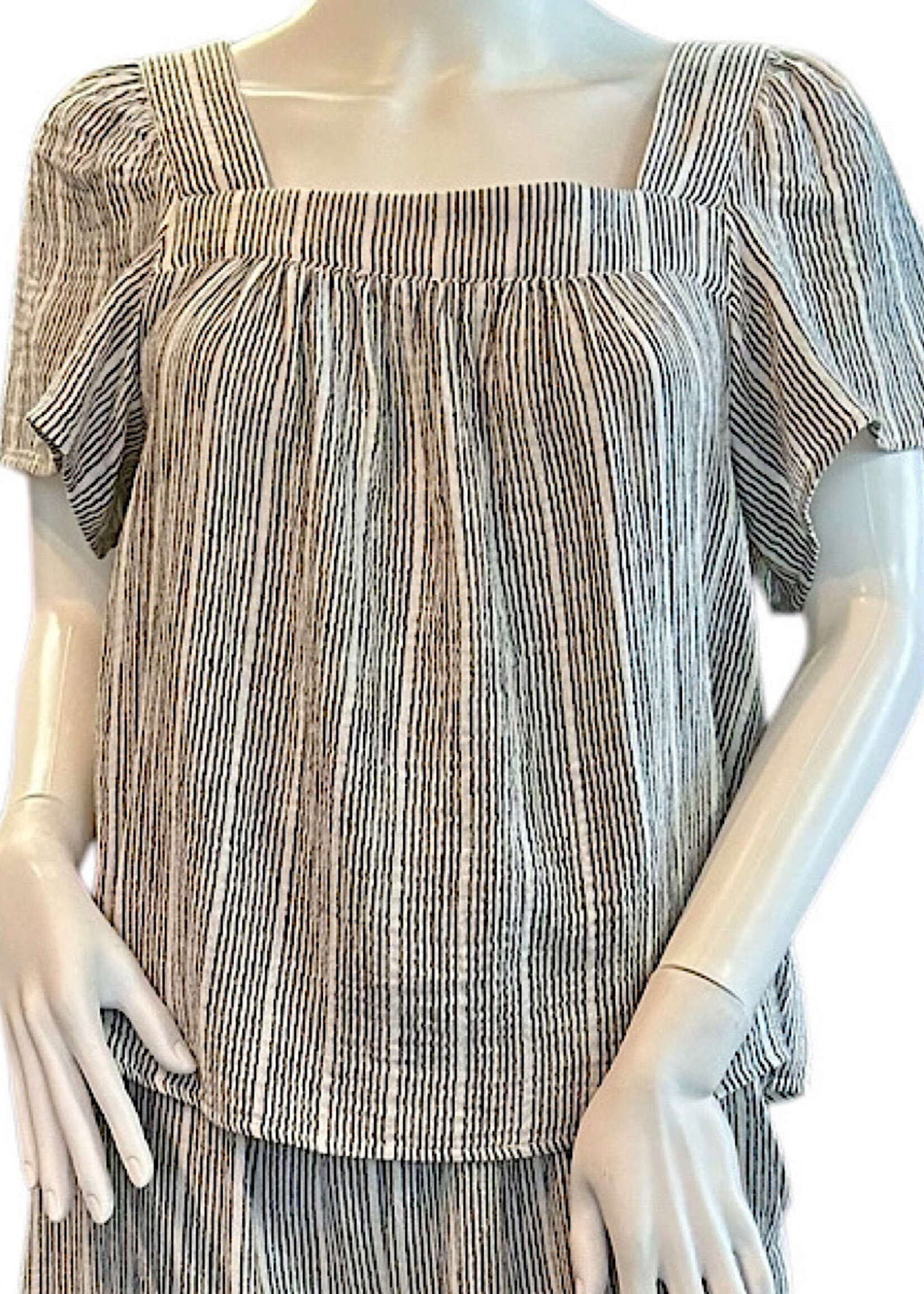 Charcoal Striped Gauze Cropped Top