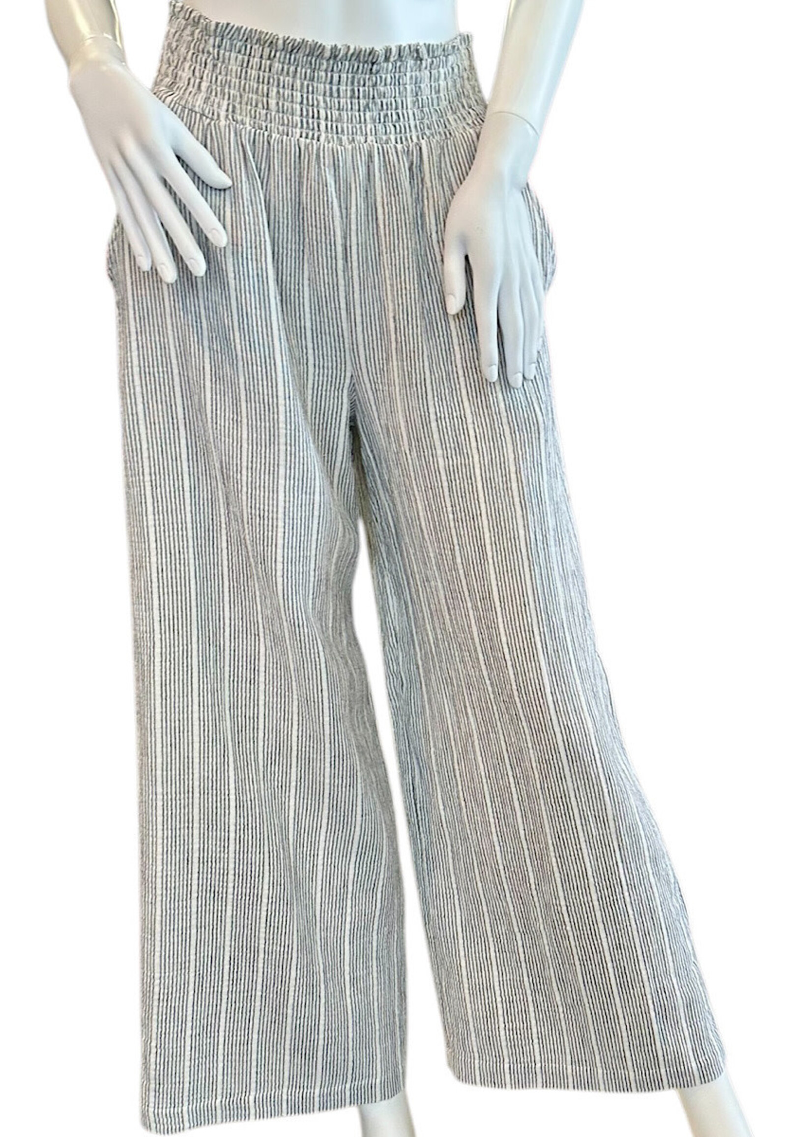 Charcoal Pinstriped Gauze Cropped Flowy Pant