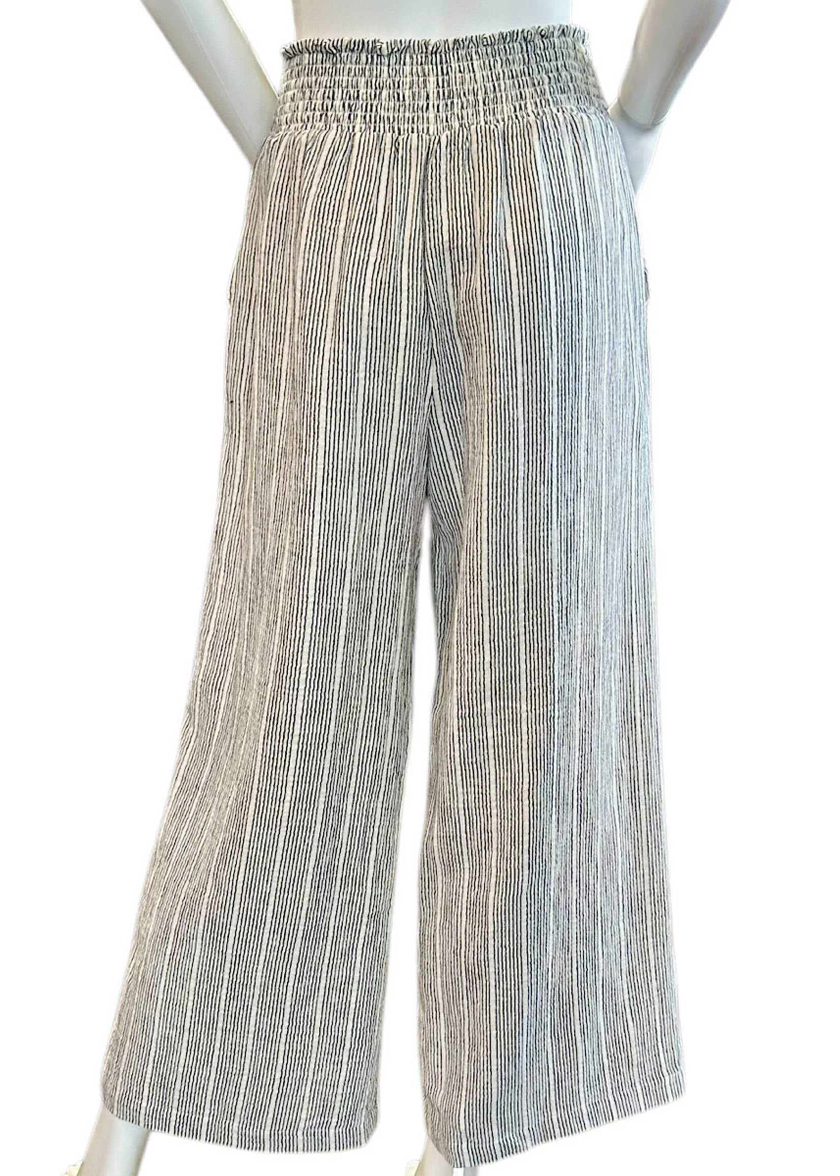 Charcoal Pinstriped Gauze Cropped Flowy Pant