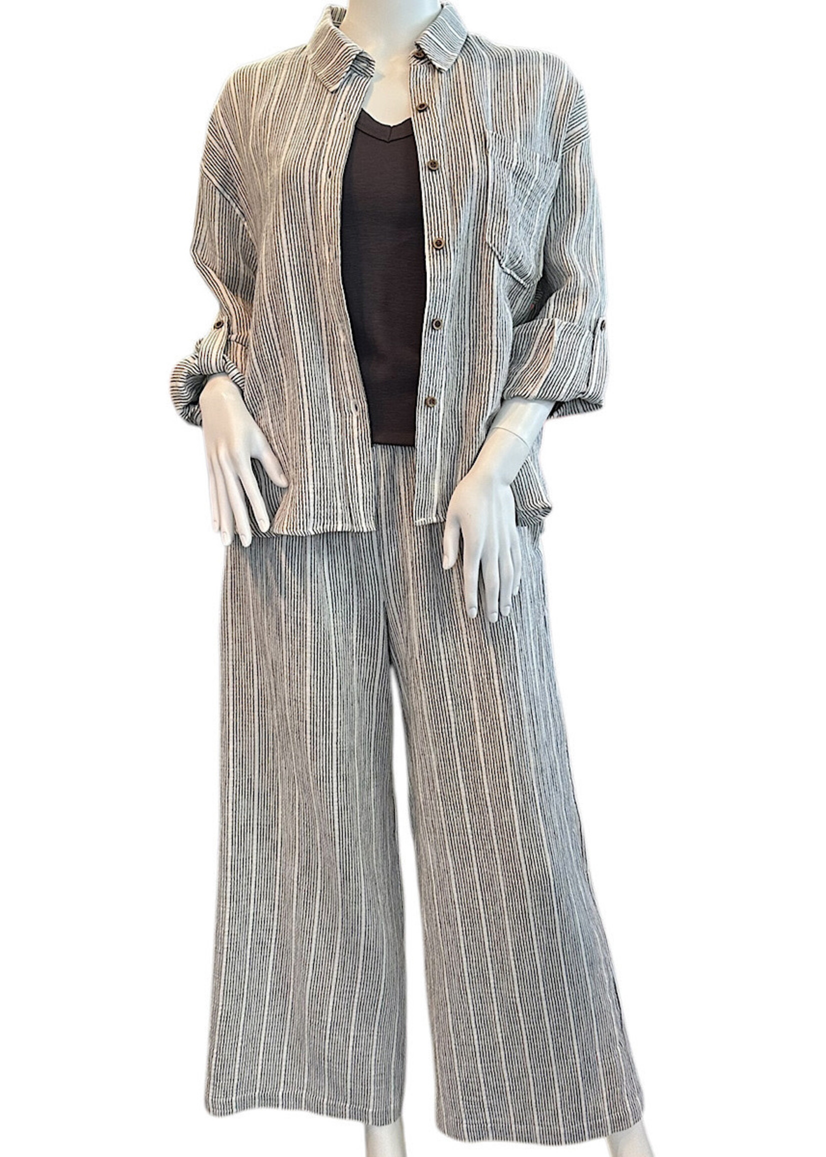 Charcoal Pinstriped Gauze Cropped Flowy Pant