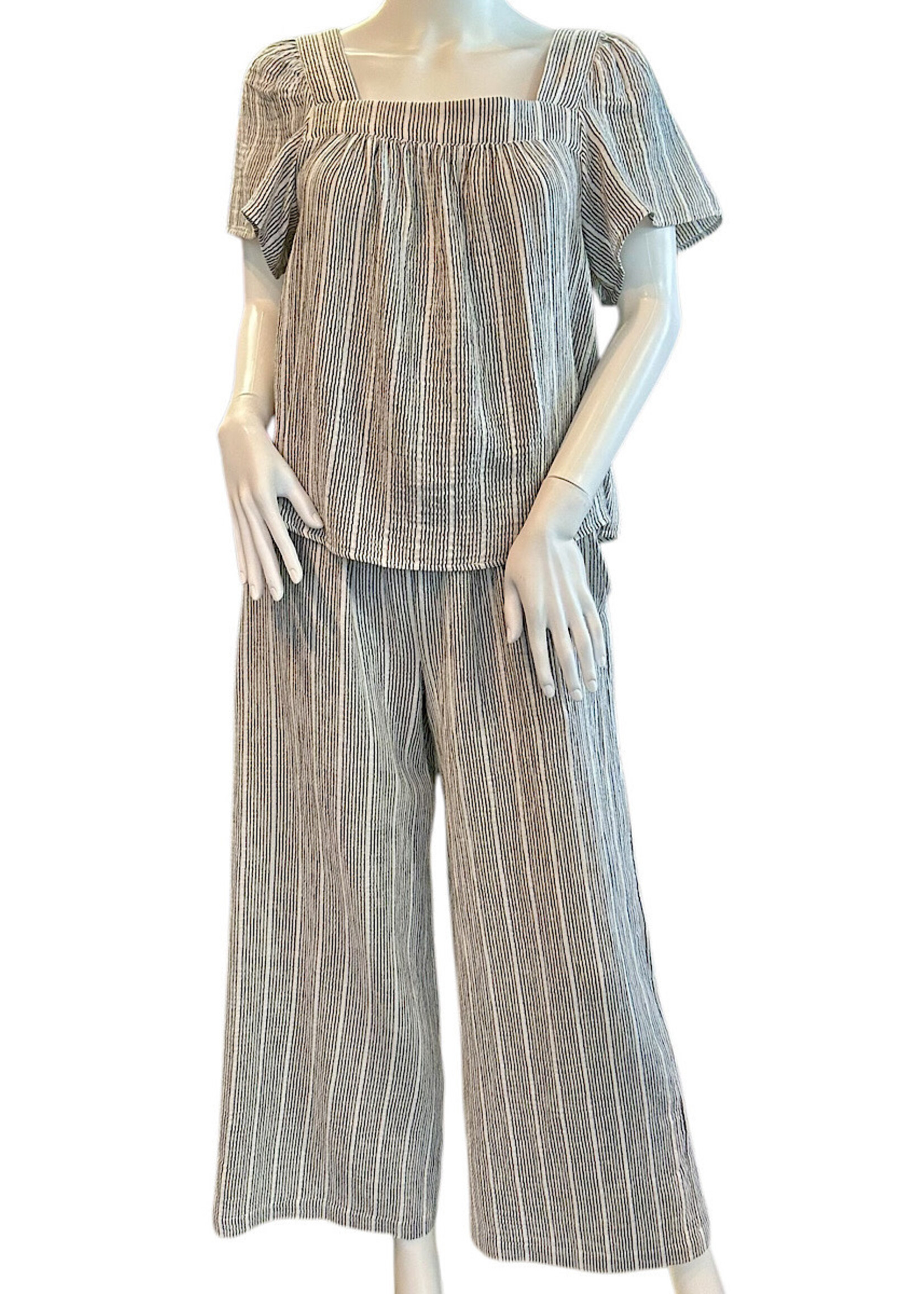 Charcoal Pinstriped Gauze Cropped Flowy Pant