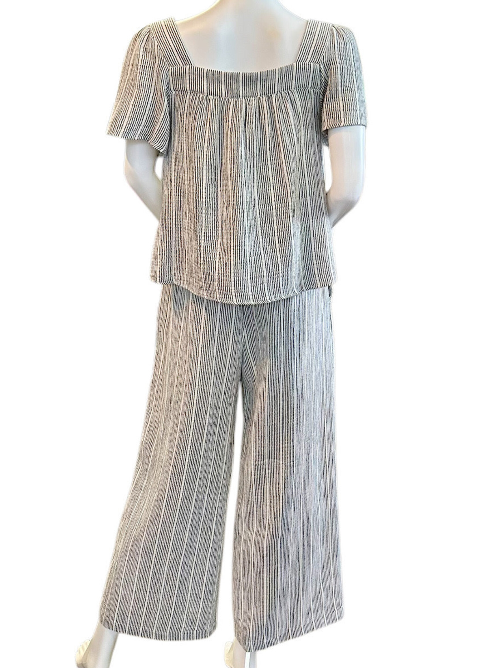 Charcoal Pinstriped Gauze Cropped Flowy Pant