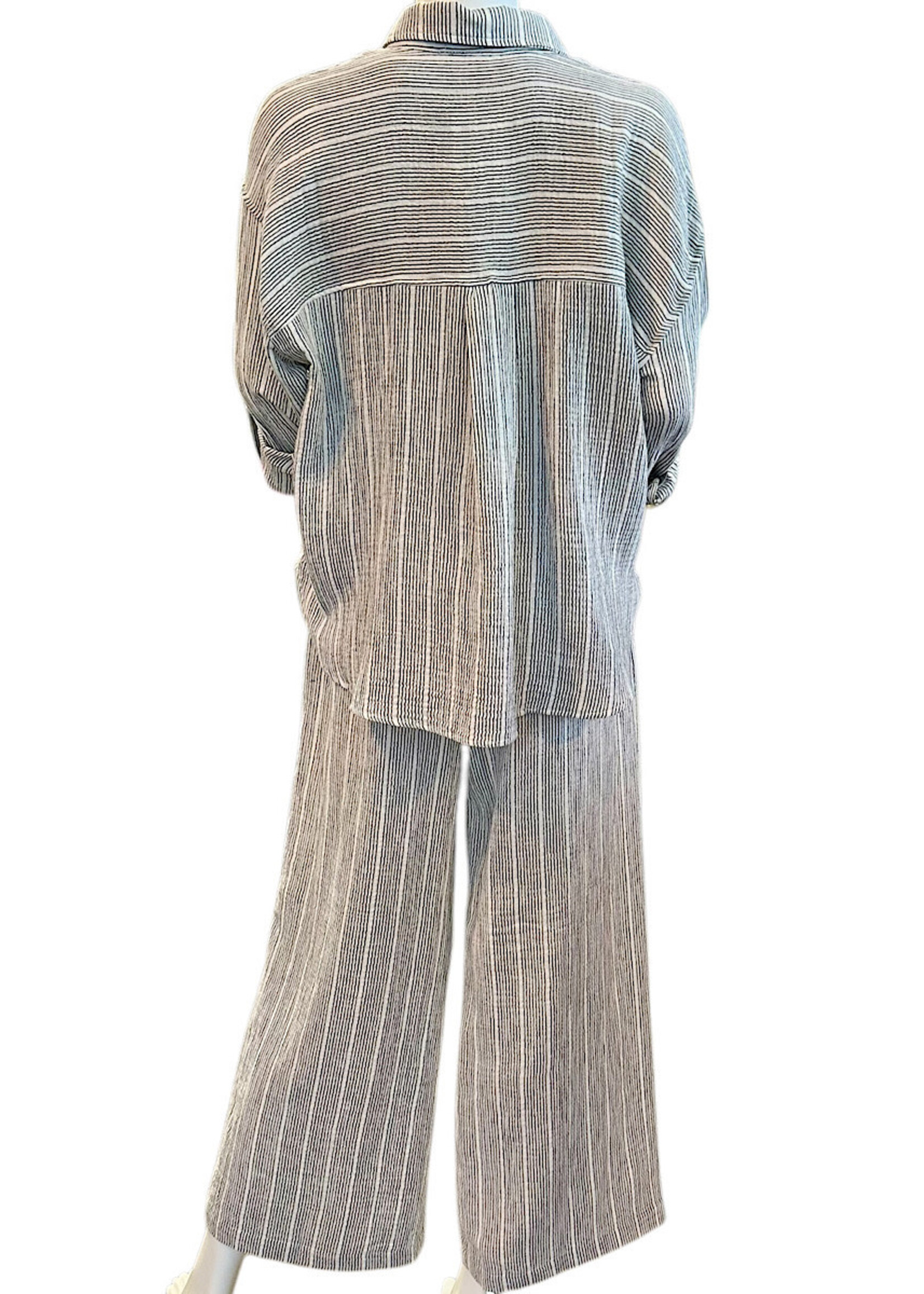 Charcoal Gauze Button Up Top with Roll Up Sleeves
