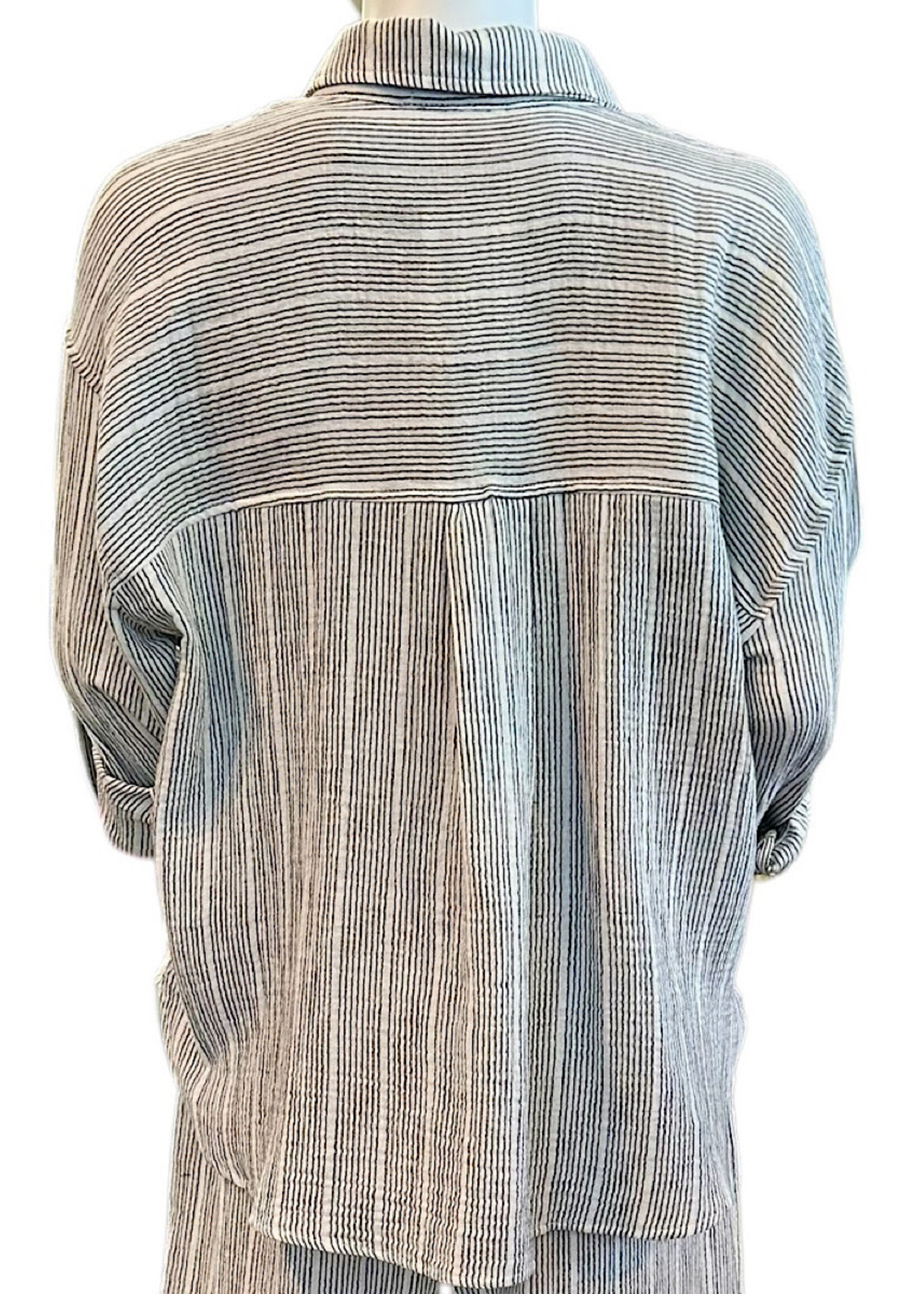 Charcoal Gauze Button Up Top with Roll Up Sleeves