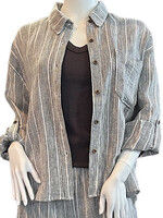 Charcoal Gauze Button Up Top with Roll Up Sleeves