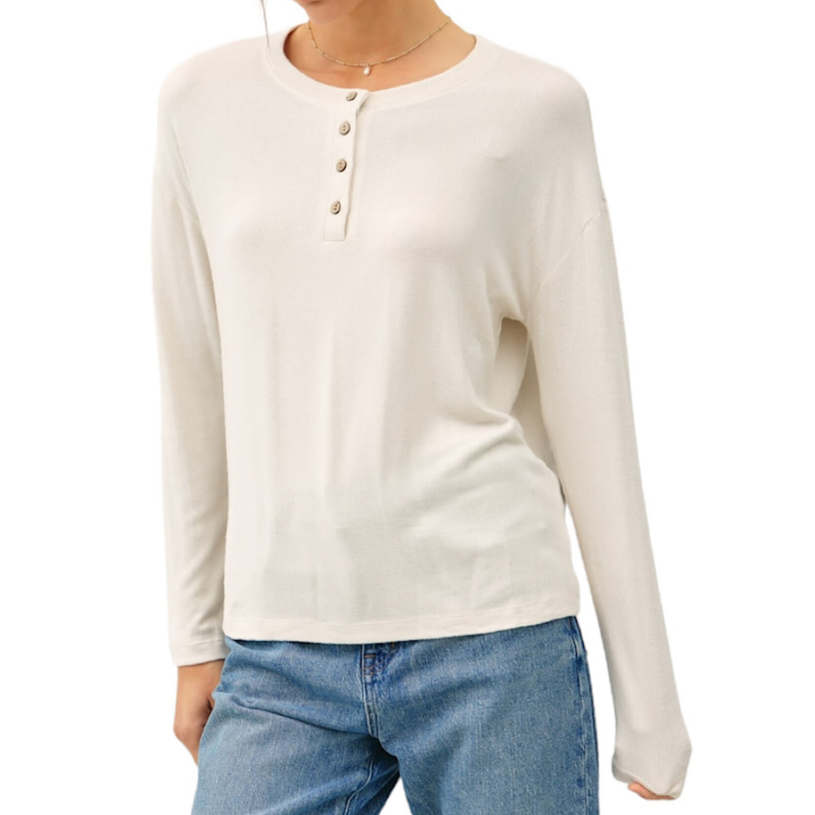 Oatmeal Ultra Soft Basic Long Sleeve Top with Henley Button Detail