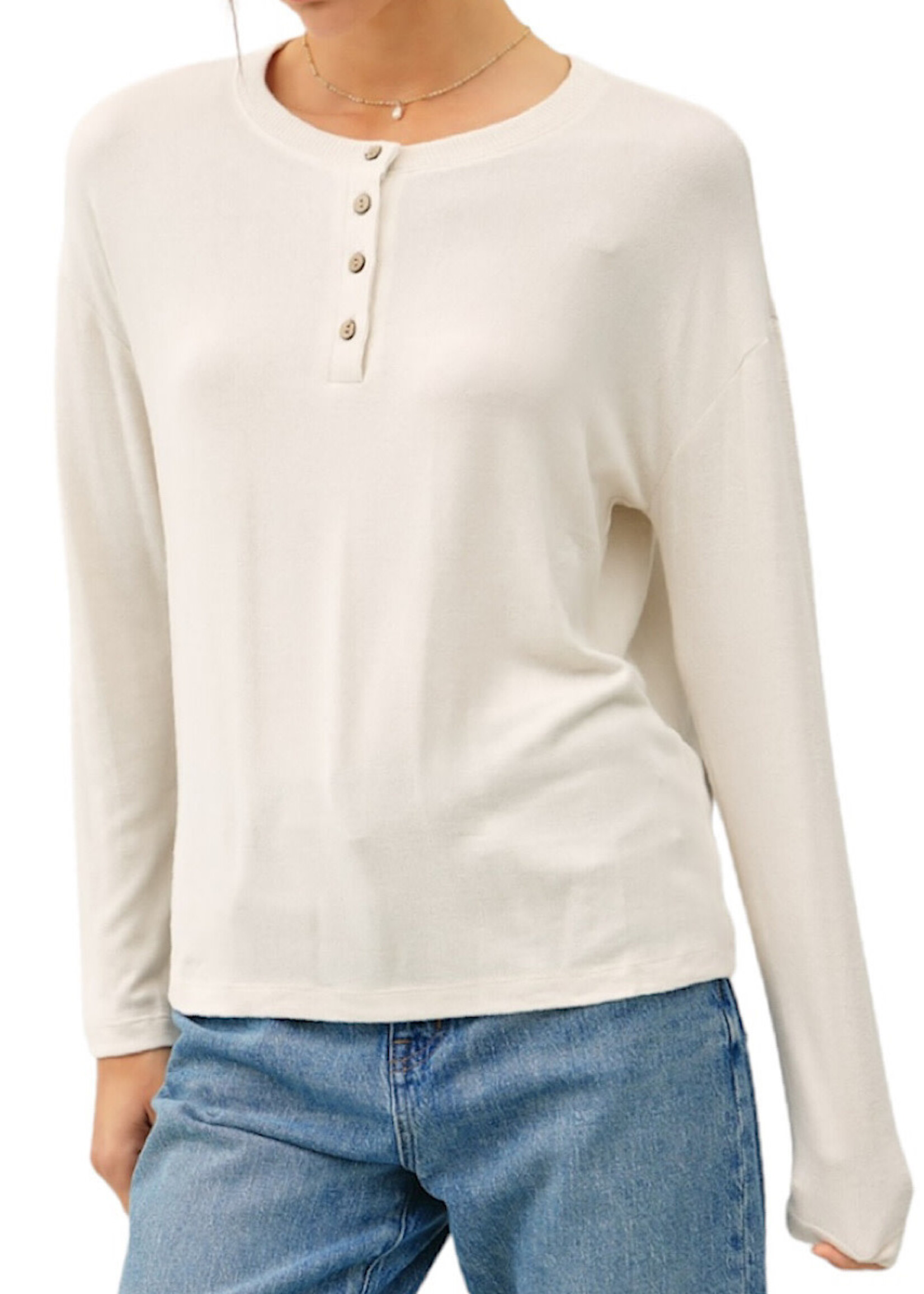 Oatmeal Ultra Soft Basic Long Sleeve Top with Henley Button Detail