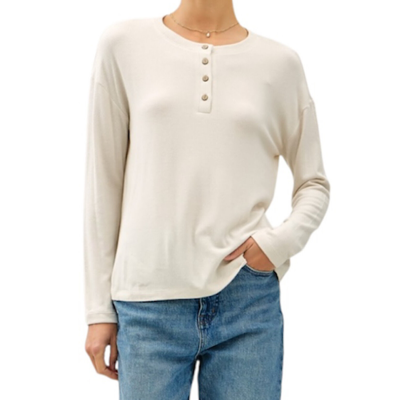 Oatmeal Ultra Soft Basic Long Sleeve Top with Henley Button Detail