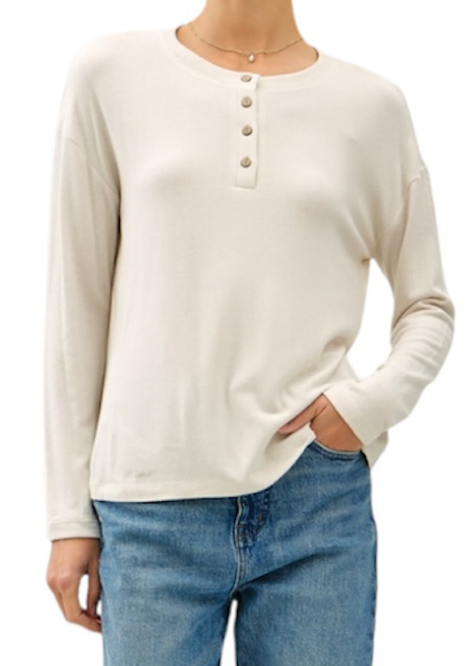 Oatmeal Ultra Soft Basic Long Sleeve Top with Henley Button Detail
