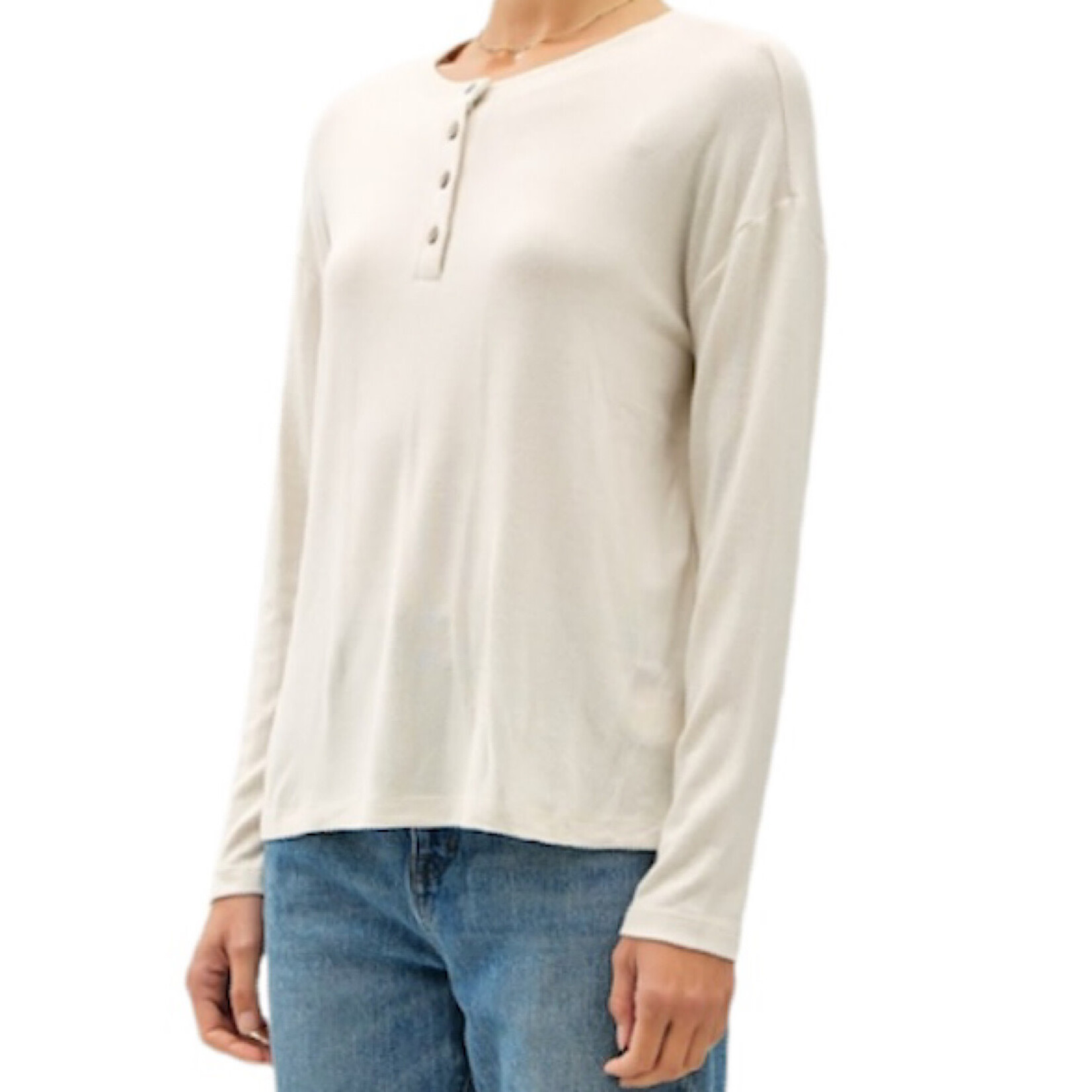 Oatmeal Ultra Soft Basic Long Sleeve Top with Henley Button Detail