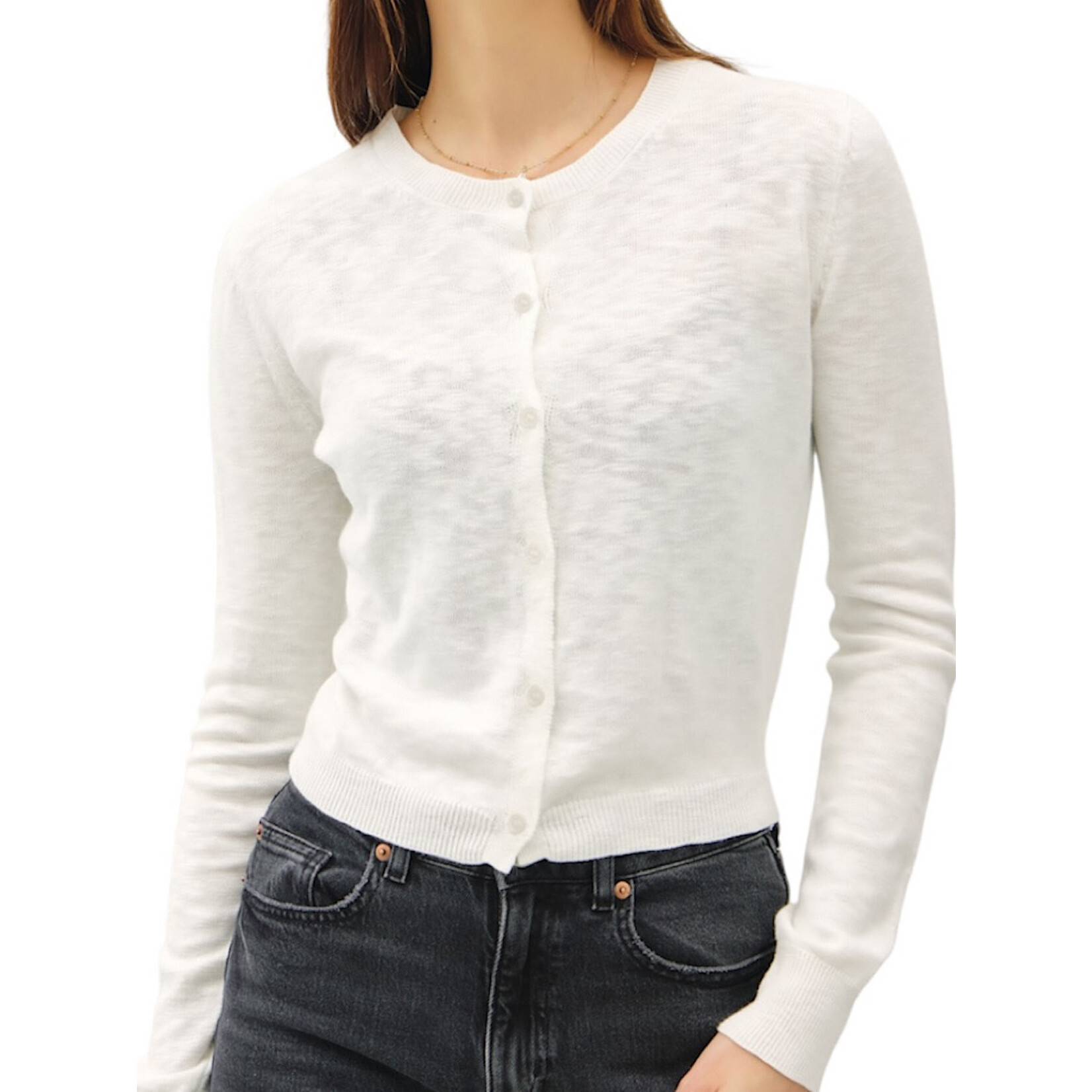 Ivory Cotton Slub Button Up Cardigan