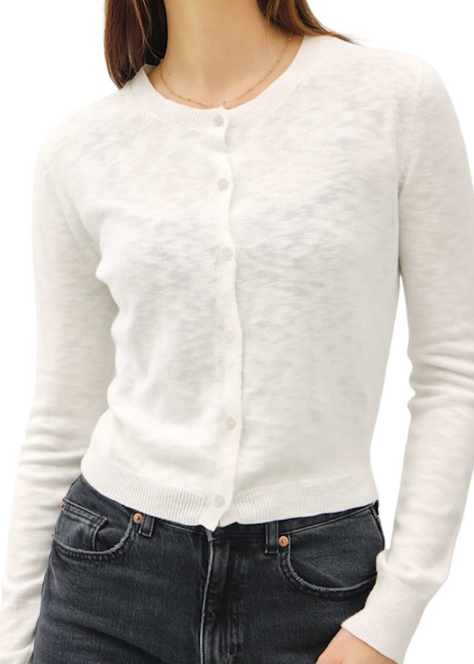 Ivory Cotton Slub Button Up Cardigan