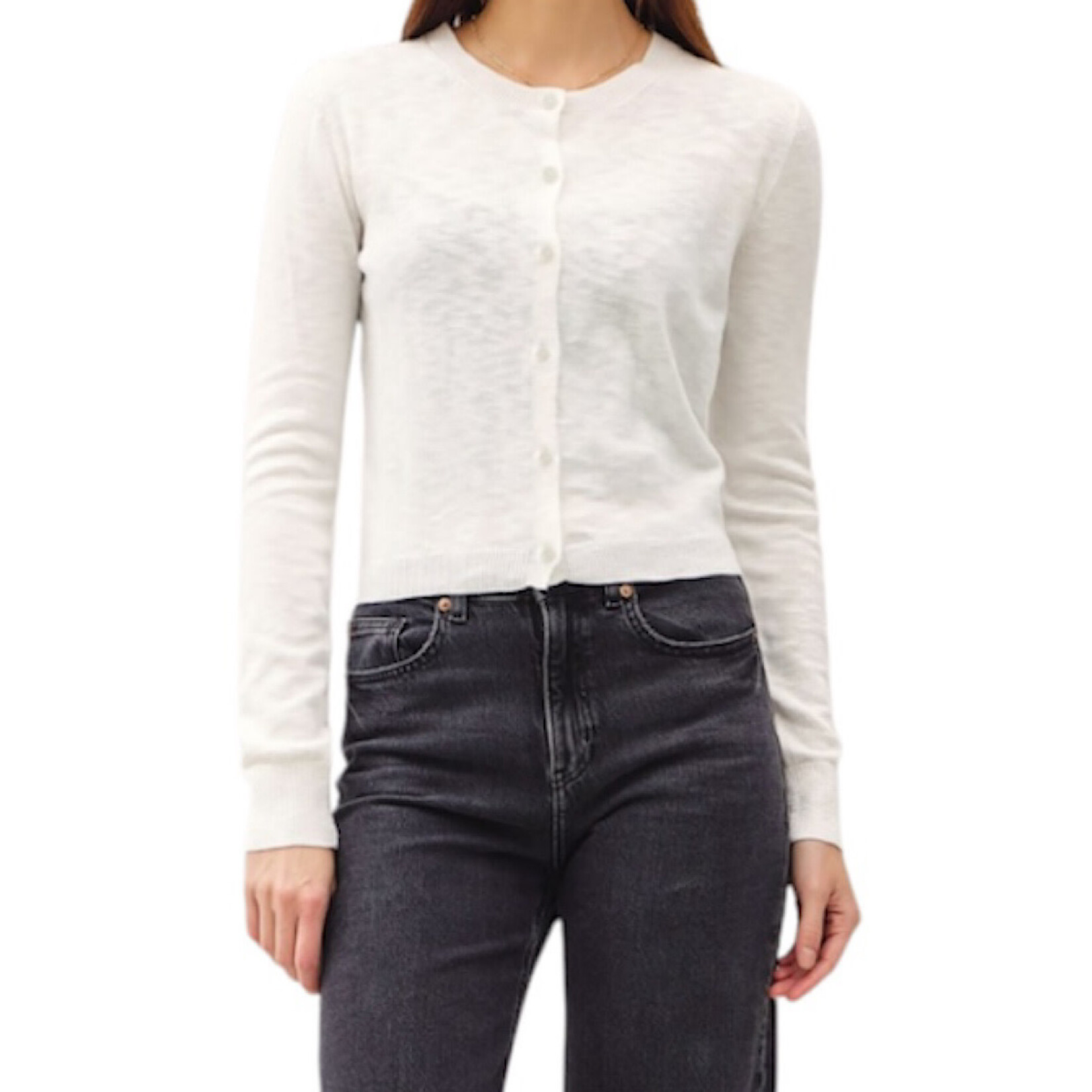 Ivory Cotton Slub Button Up Cardigan