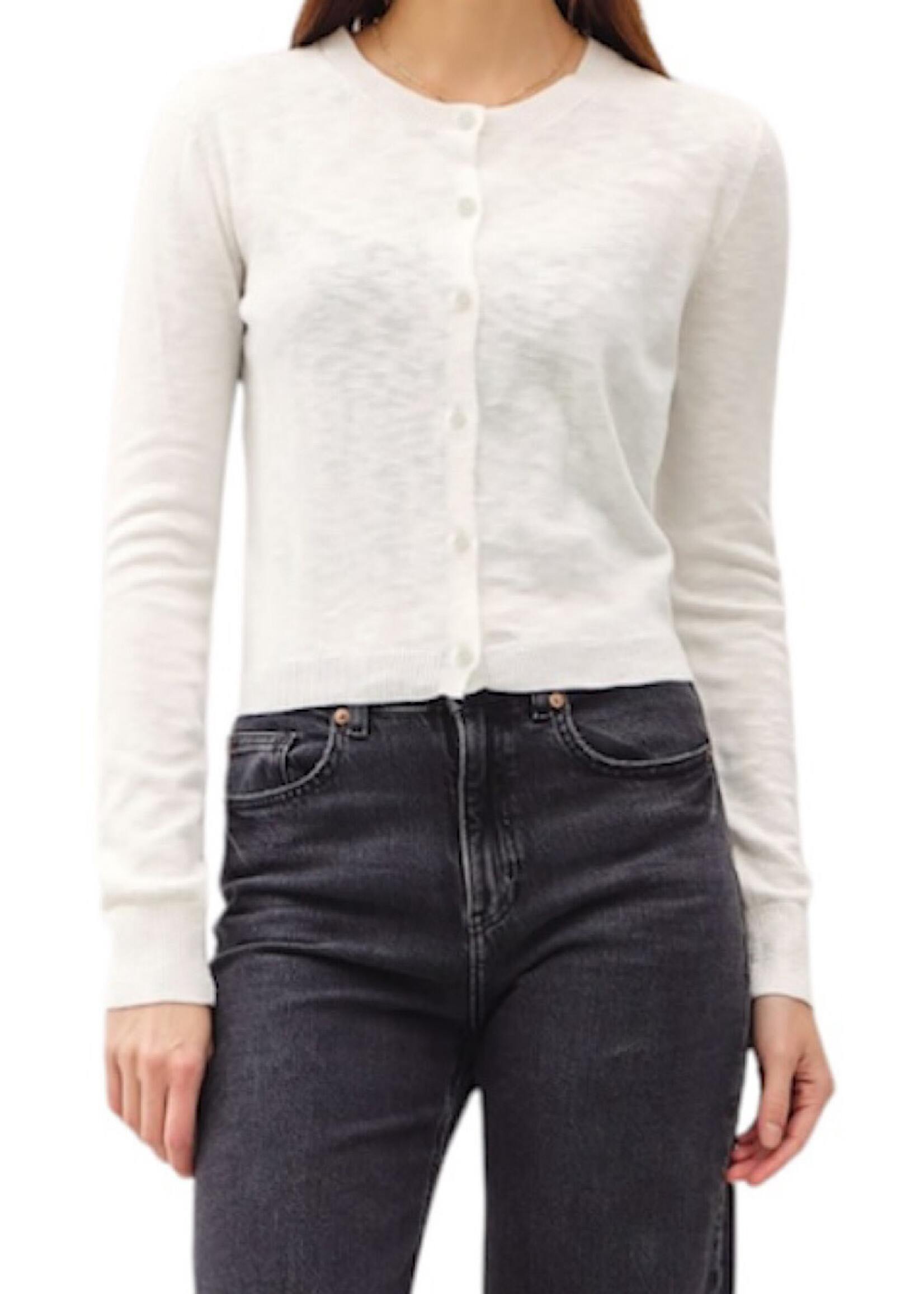 Ivory Cotton Slub Button Up Cardigan