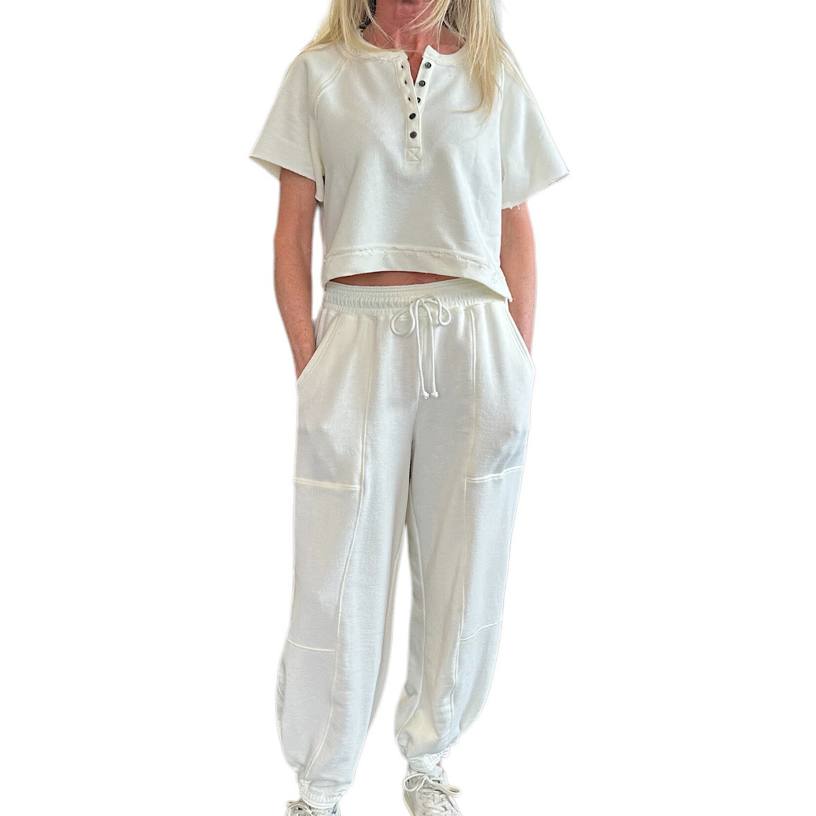 Whip Cream Drawstring Waist Jogger Sweatpants