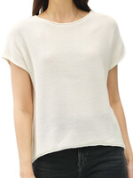 Off White Boxy Knit Sweater Tee with Raw Seam Detail