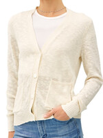Off White V-Neck Cotton Slub Button Front Cardigan