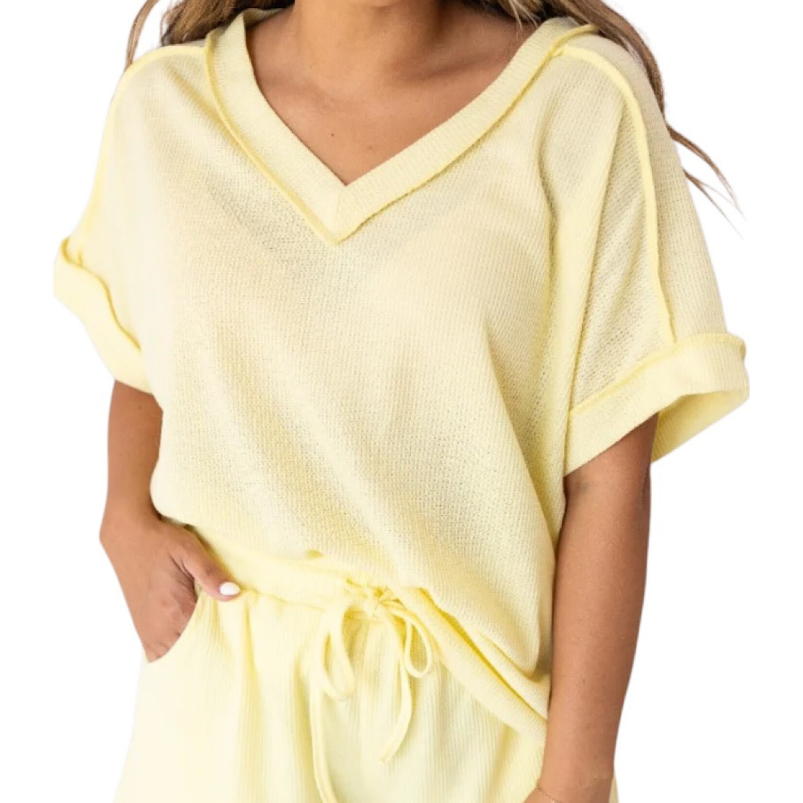 Yellow Waffle Knit Top