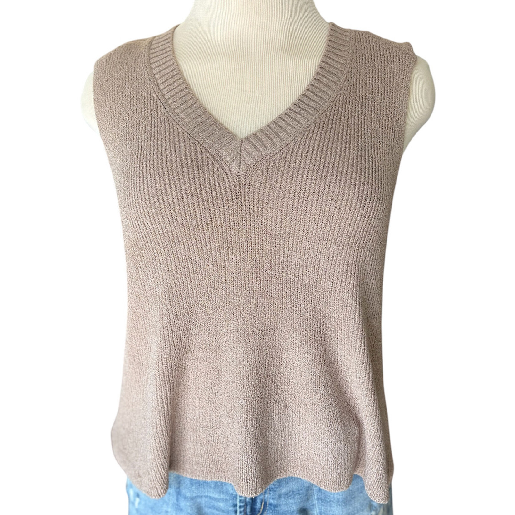 Mocha V-Neck Knitted Crop Tank