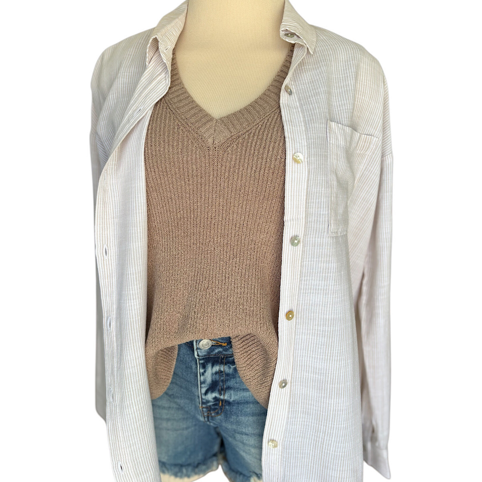 Mocha V-Neck Knitted Crop Tank