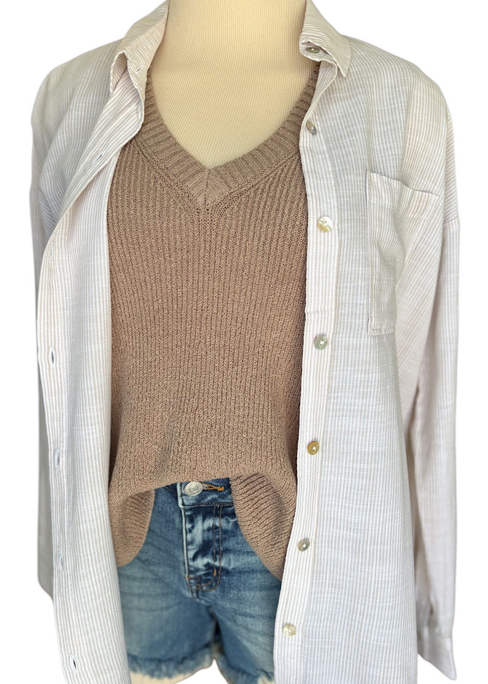 Mocha V-Neck Knitted Crop Tank